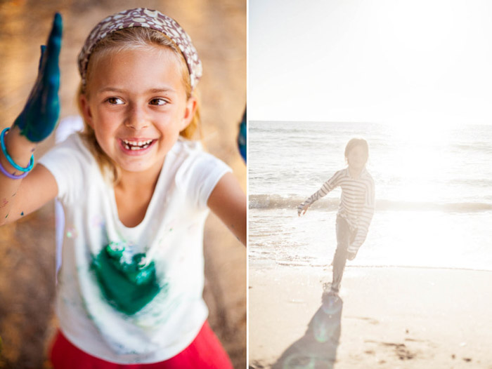 A diptych of pictures of a little girl playing