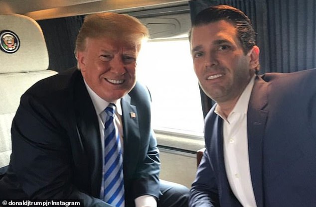 At the meeting: Donald Trump Jr. - seen with his father on Marine One - agreed to the meeting after saying: