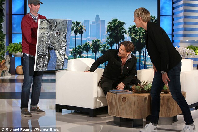 He paints, too: Depp presented Ellen with an elephant painting he composed the night prior