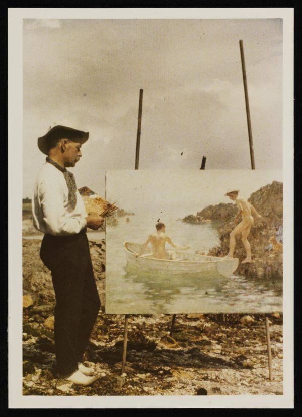 Colour glass transparency photograph of Henry Scott Tuke on the beach painting Colour glass transparency photograph of Henry Scott Tuke on the beach painting