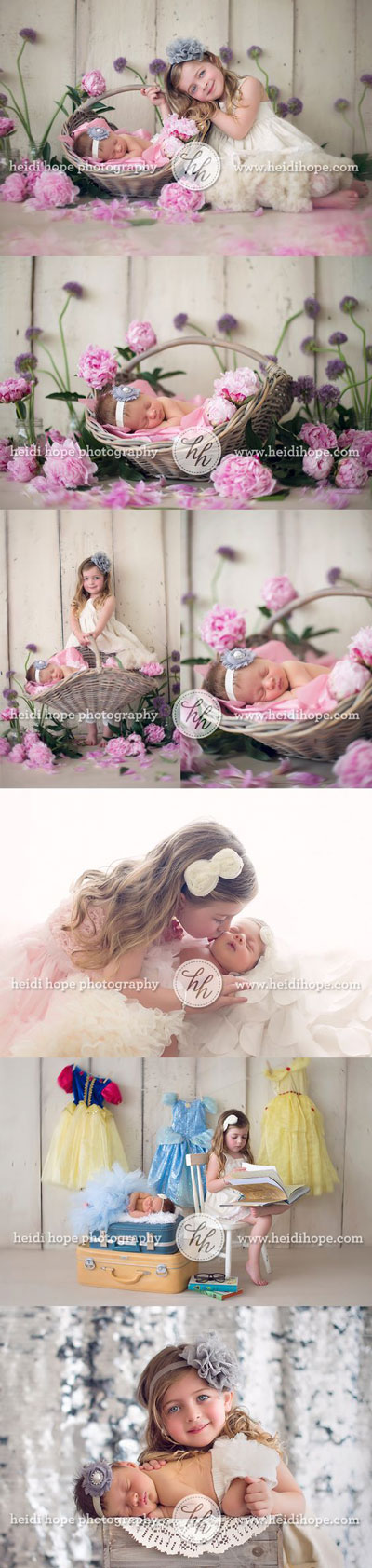 идеи для фотосессии новорожденных: малыш и сестра