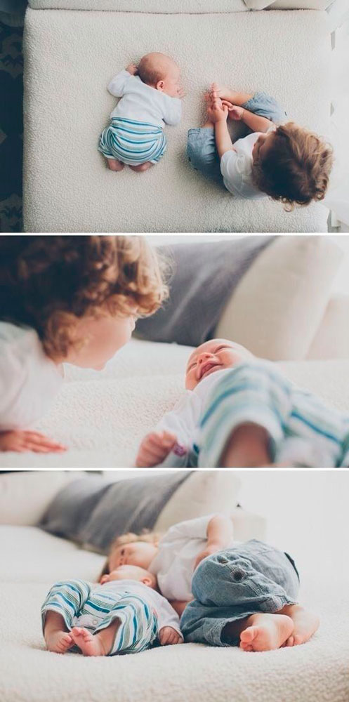 идеи для фотосессии новорожденных: малыш и брат
