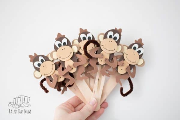 Get creative and make these 5 little monkey puppets to use when singing the popular children