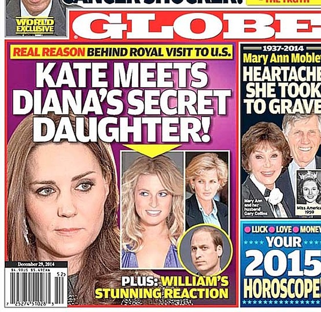 Издание сенсационную статью про  секретную дочь Дианы даже вынесли на обложку. Фото: обложка Globe 