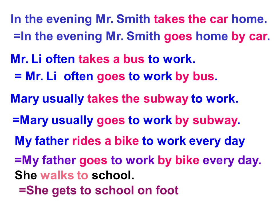 In the evening Mr. Smith takes the car home.